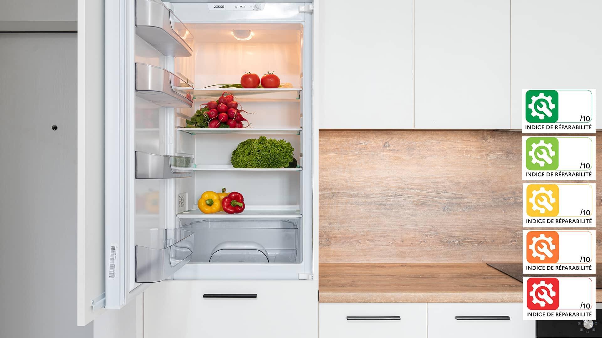Cuisine avec réfrigérateur et les indices de réparabilité