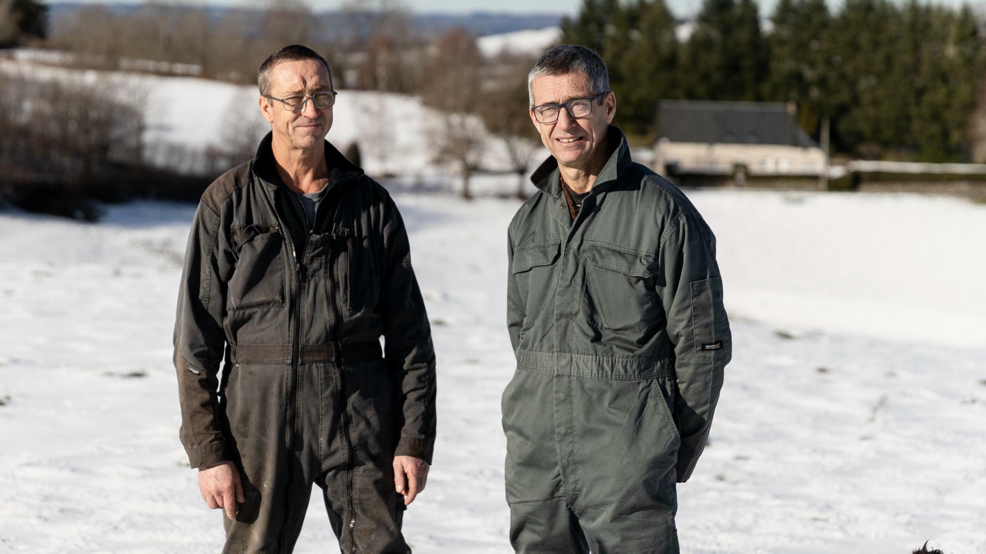 Didier et Philippe Bonhomme, GAEC de NOILHAT dans la neige