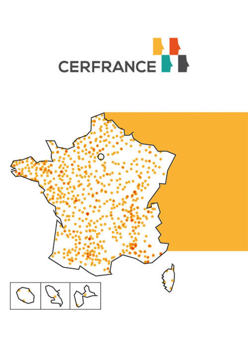 Carte présentant la répartition des 720 agences de Cerfrance sur l'ensemble du territoire français