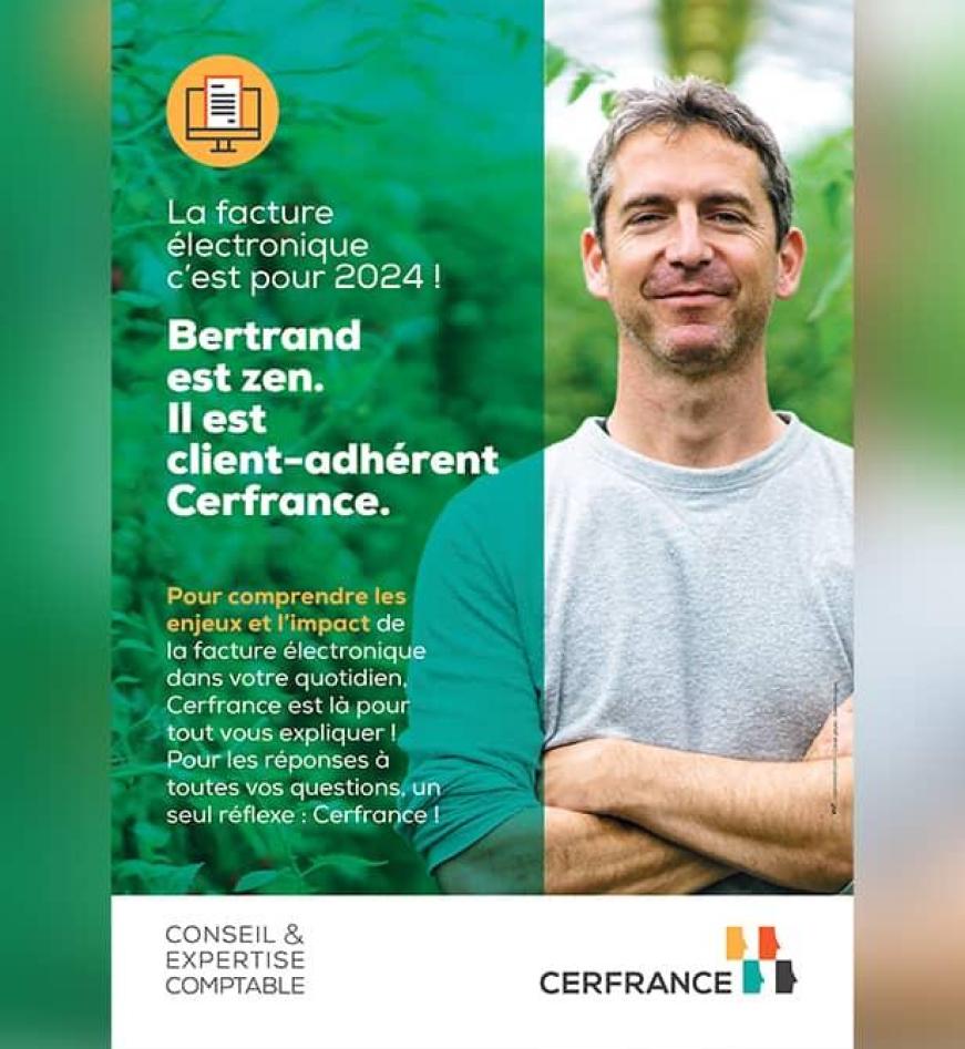 Affiche campagbe facture électronique Cerfrance : La facture électronique c'est pour 2024