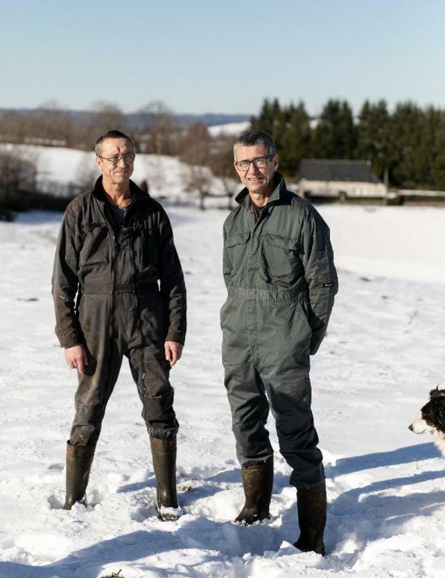 Didier et Philippe Bonhomme, GAEC de NOILHAT dans la neige